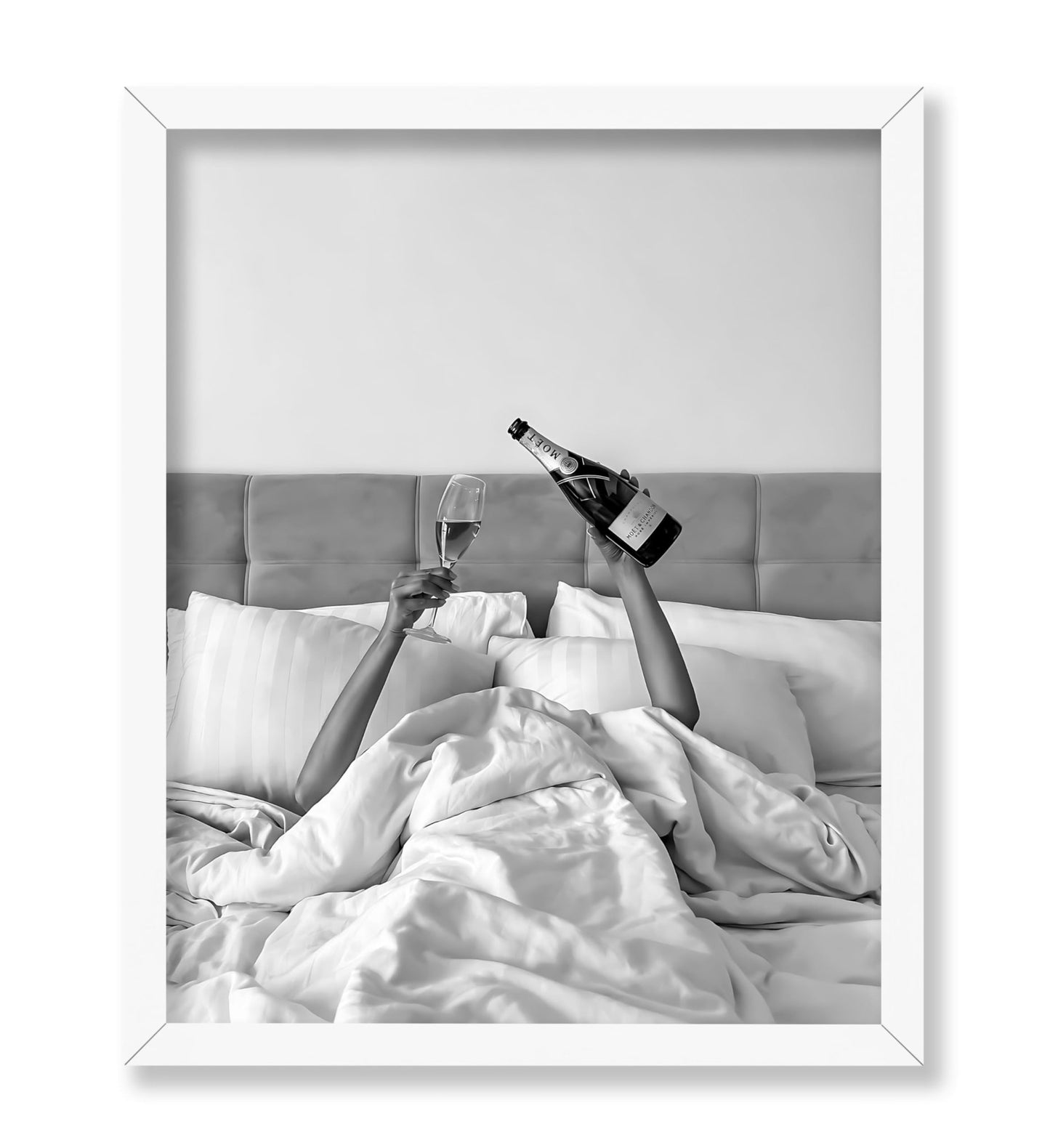 Woman Drinking Wine In Bed
