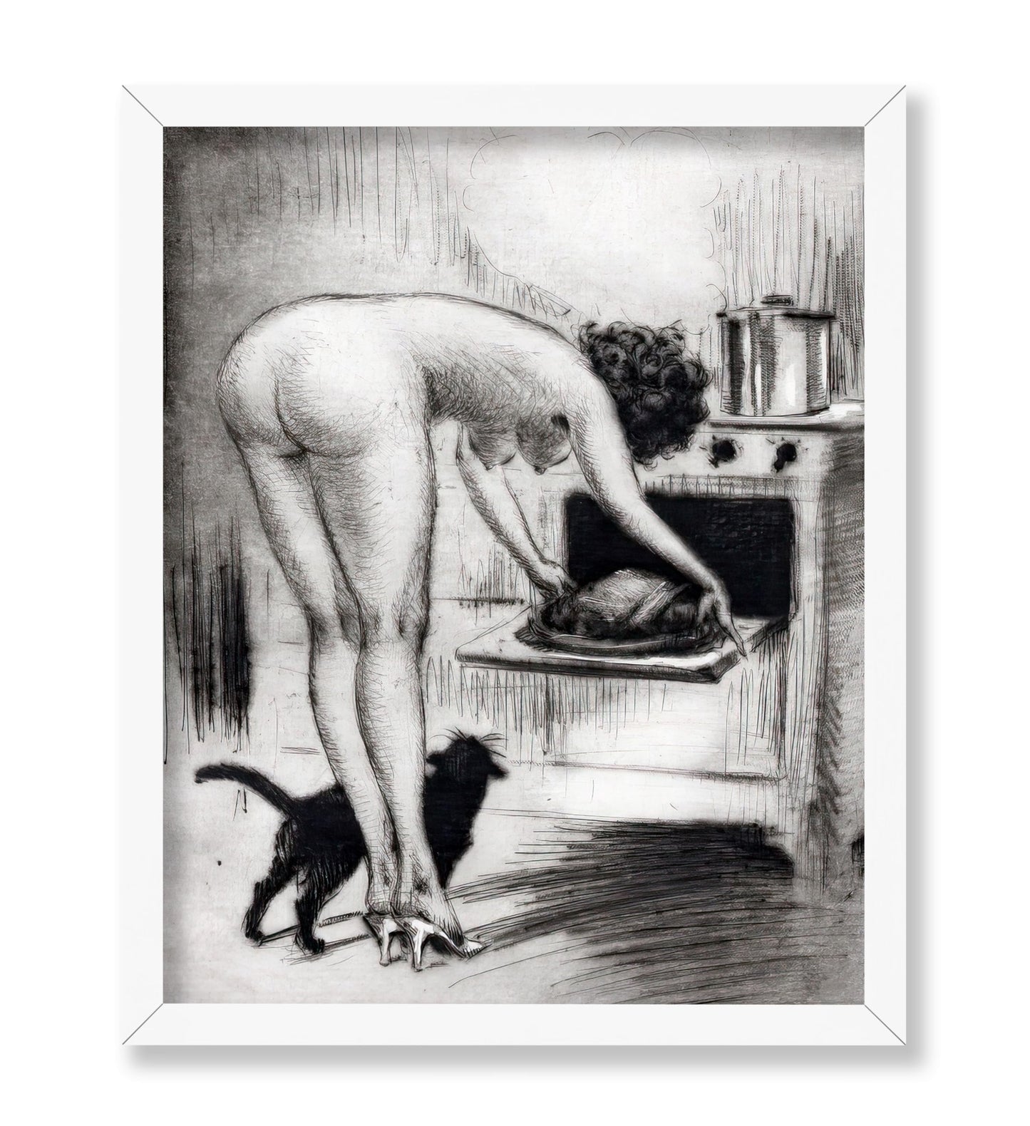 Nude Woman & Black Cat
