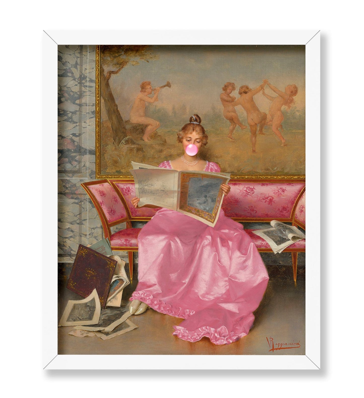Reading an Art Journal Pink Bubble Gum Poster