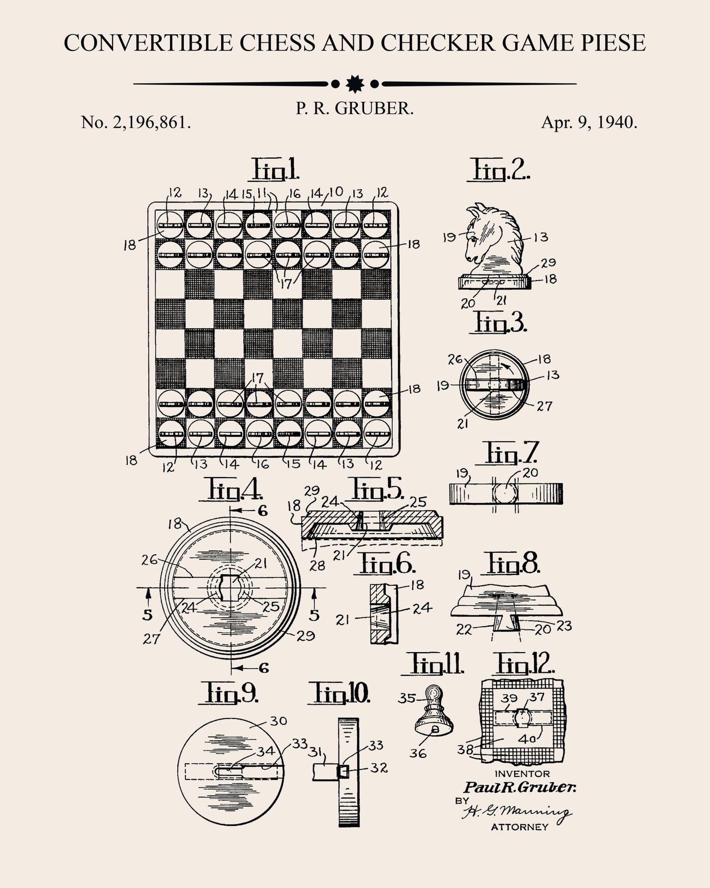 Convertible Chess & Checker Game Piece