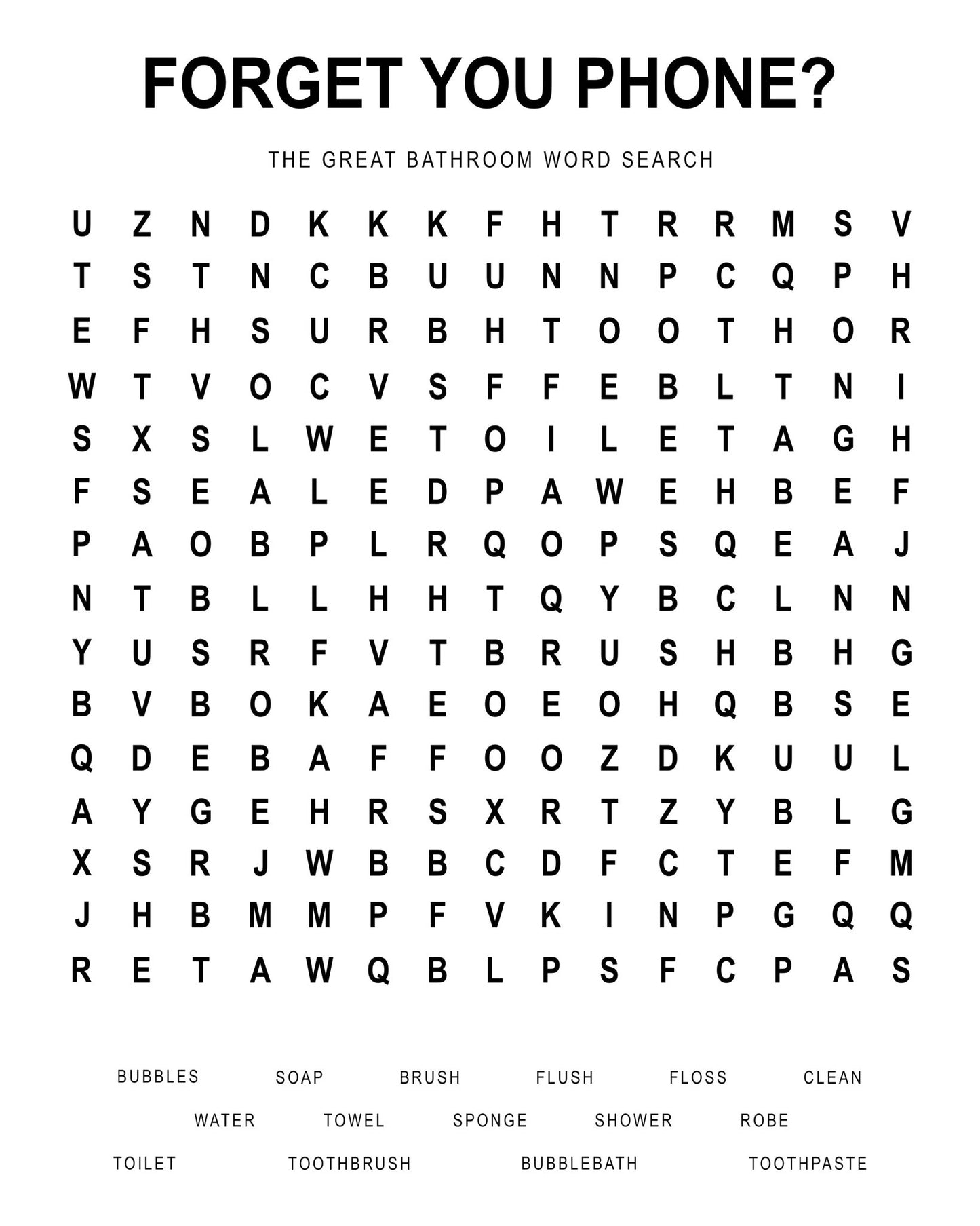 Bathroom Word Search