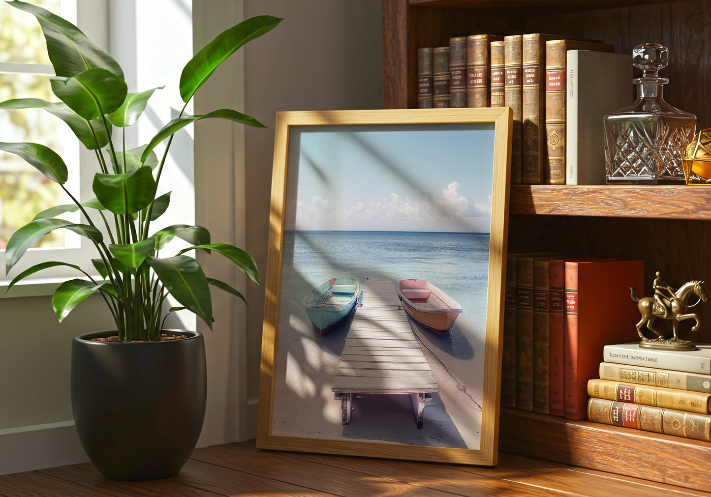 Rowboats Tied To A Wooden Dock