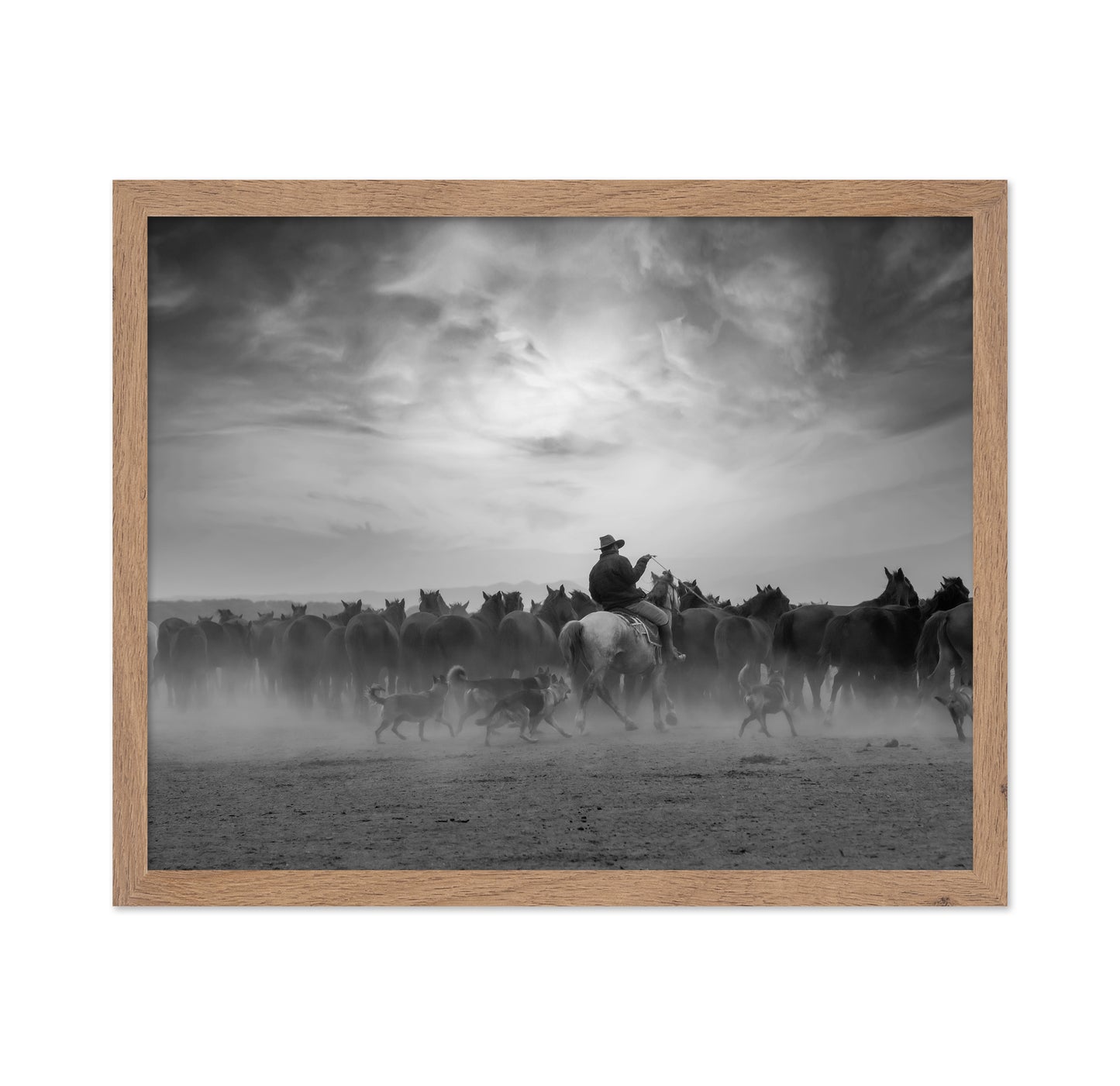 Cowboy Riding with Wild Horses