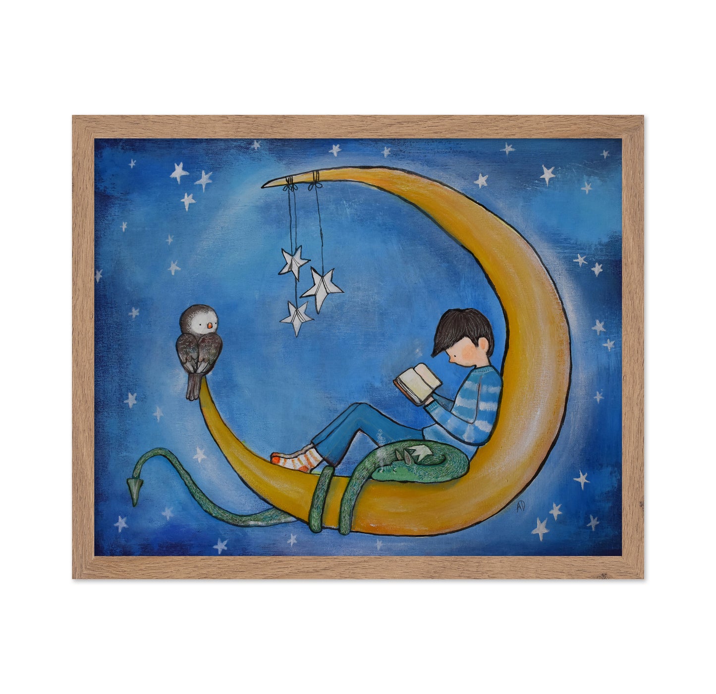 Boy Reading on Moon