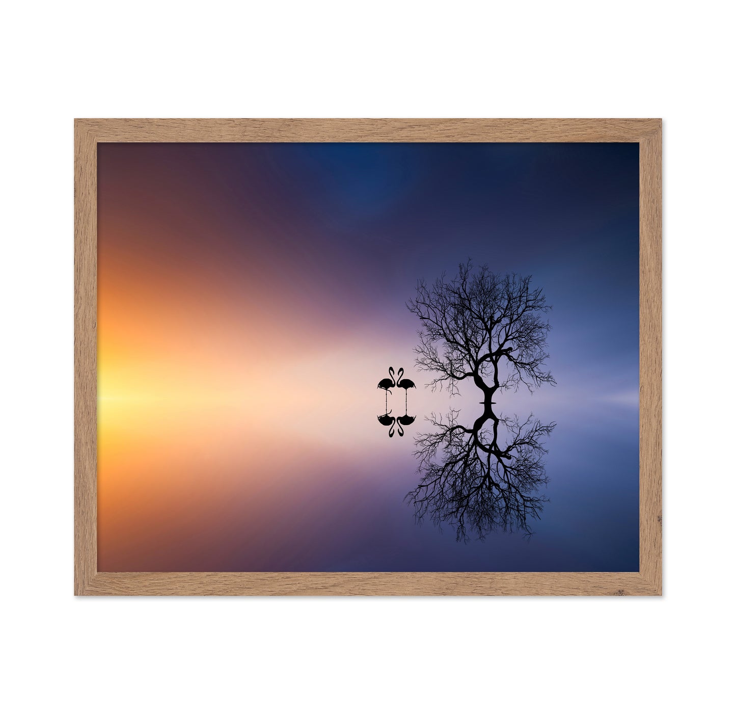 Flamingos In A Lake With A Tree