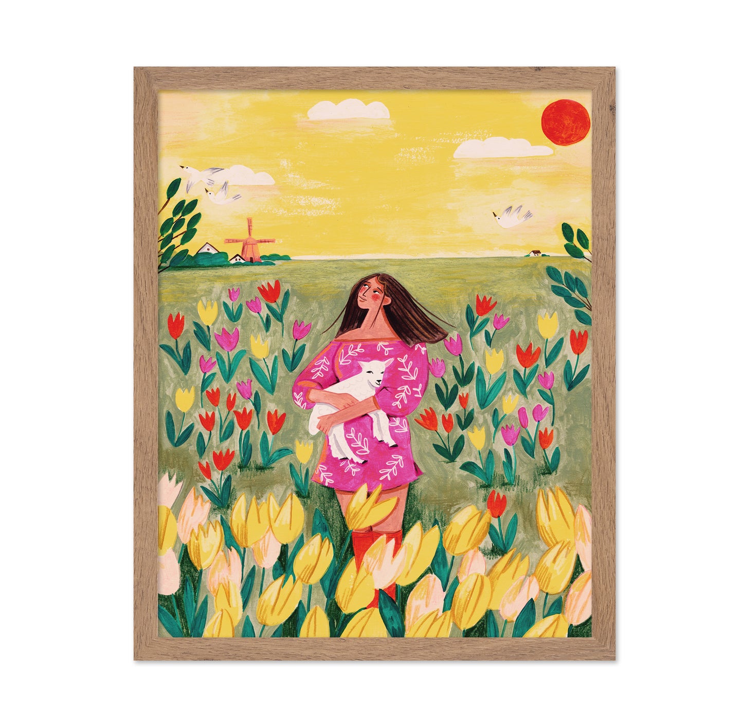 Woman In Spring Tulip Field