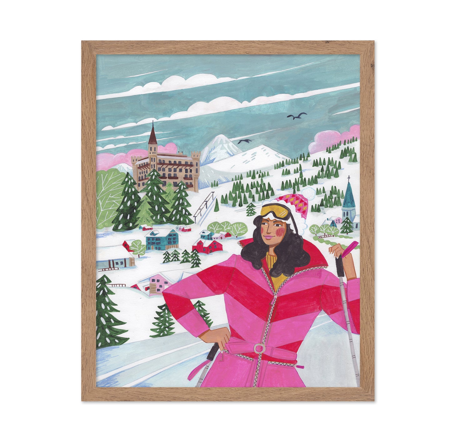 Winter Scene Woman Skiing Christmas