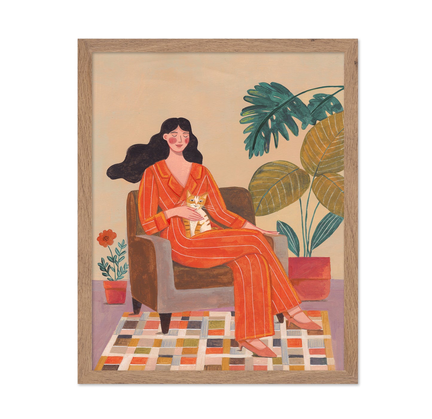 Woman With Cat In Living Room