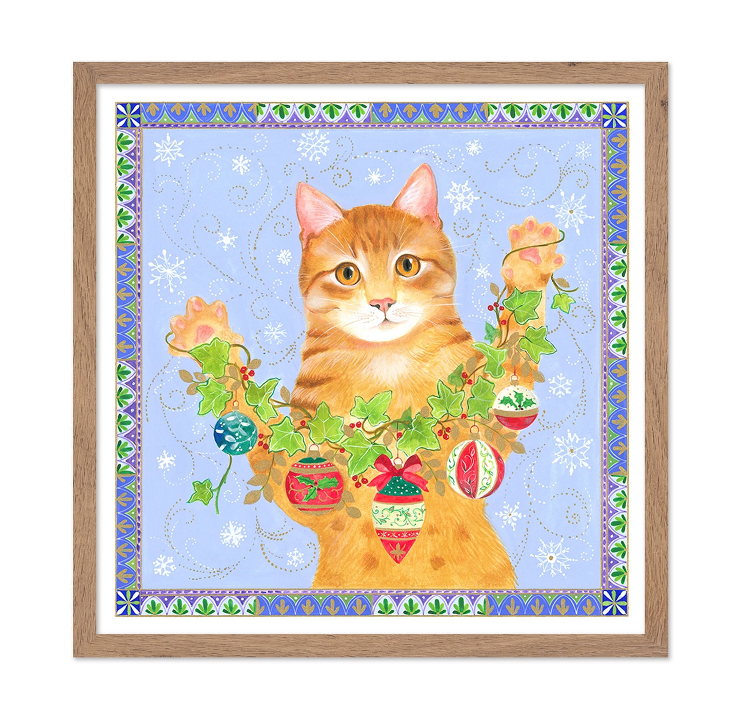 Festive Cat with Holiday Garland