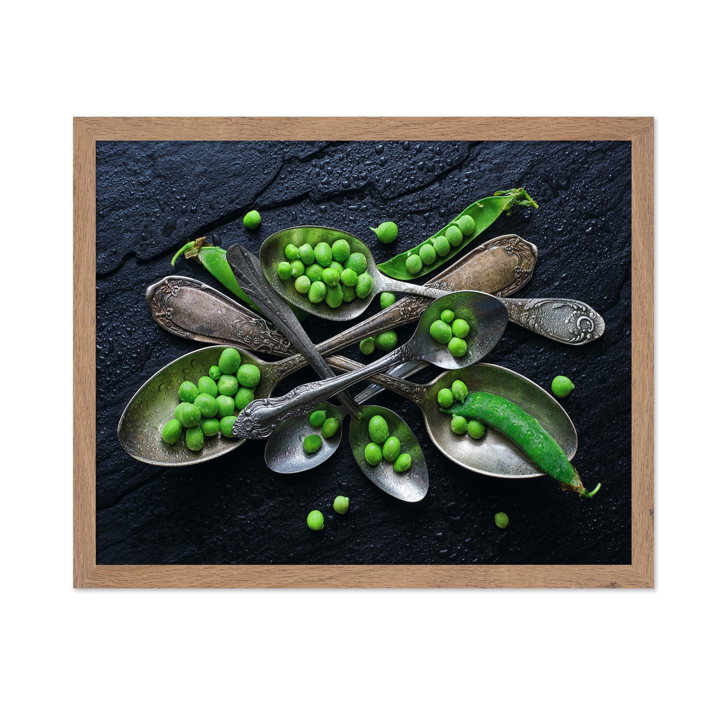 Vibrant Green Peas In A Vintage Spoon