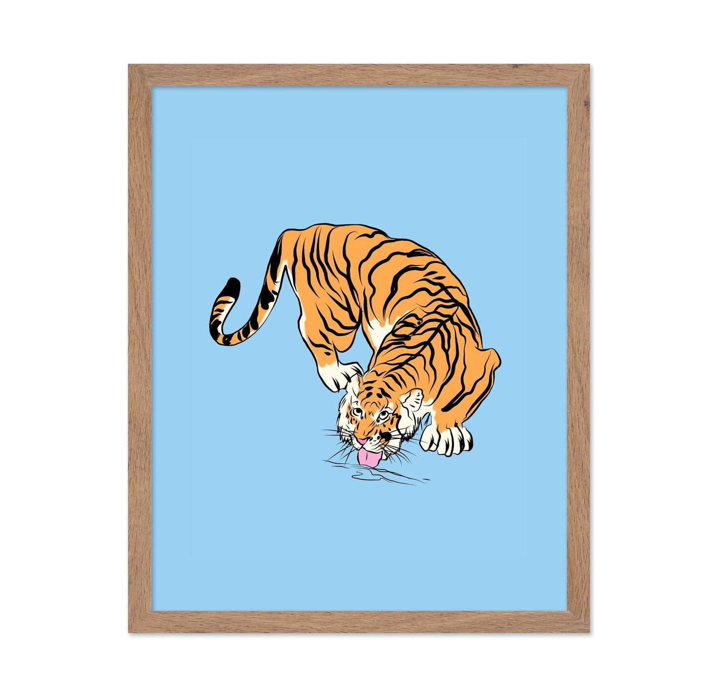 Tiger Drinking From A Water Puddle