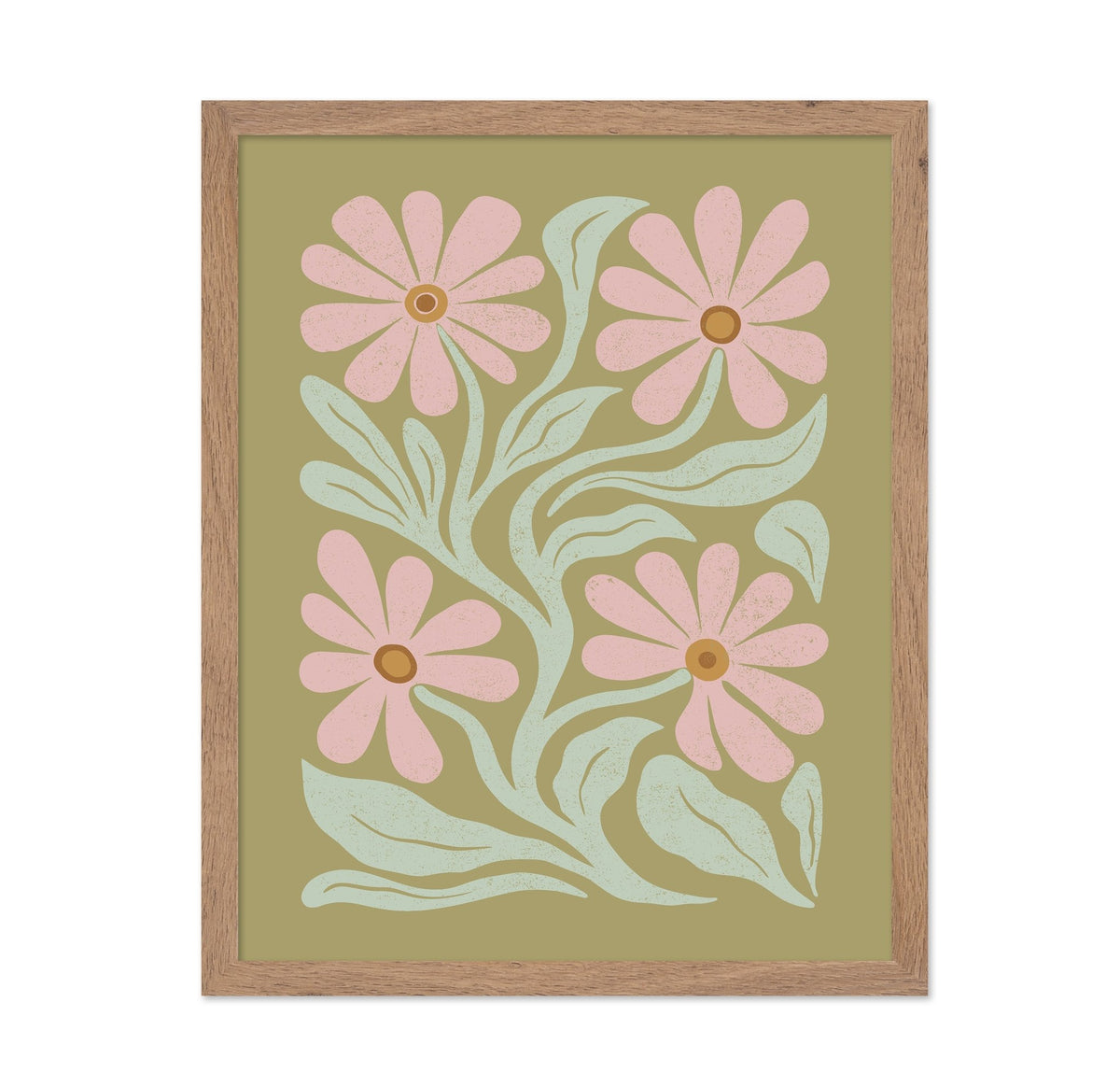 Abstract Flowers Pink and Green