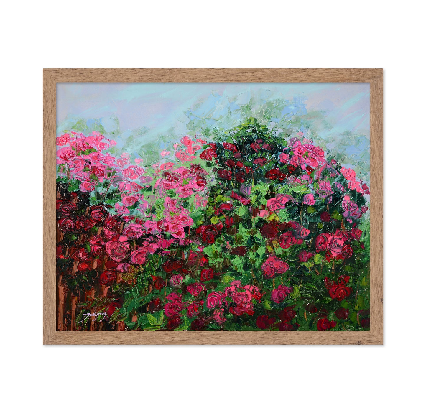 Lush Garden Of Pink And Red Roses
