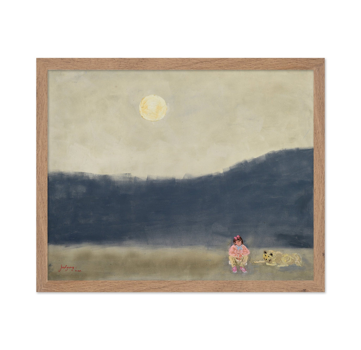 Girl and Dog Under Moonlight