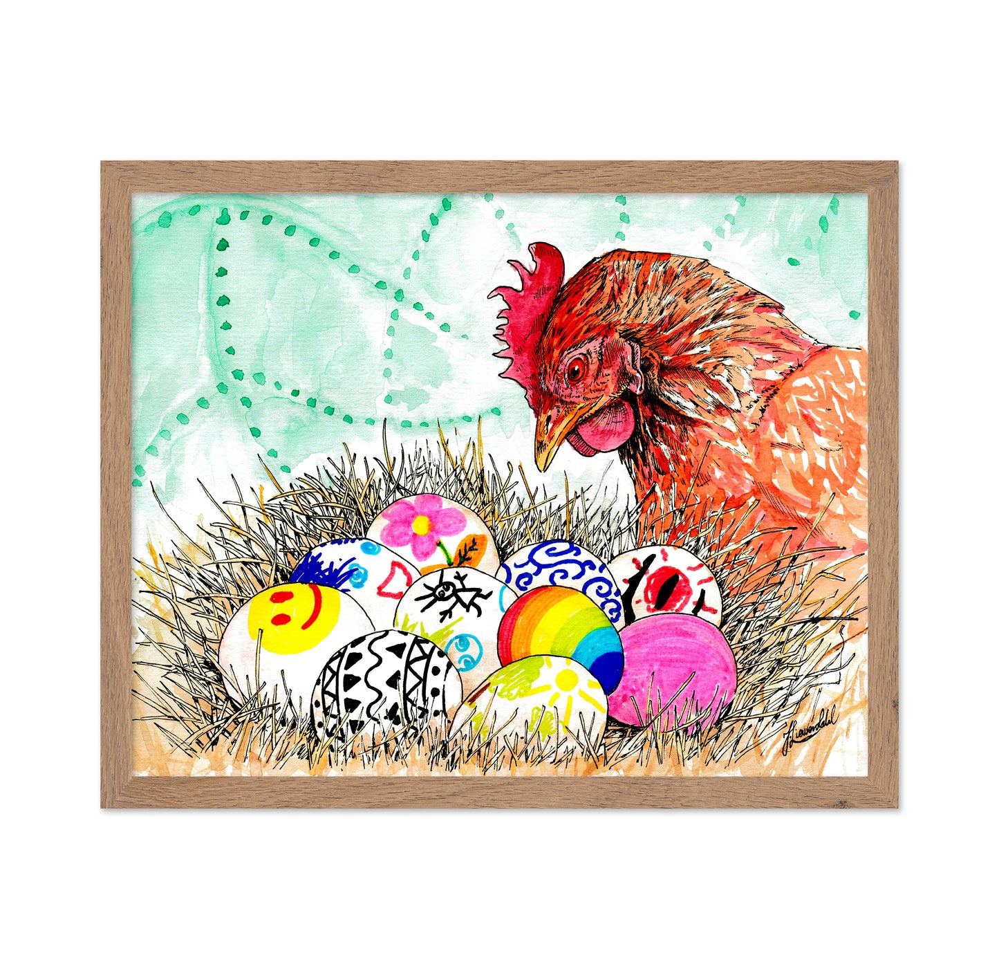 Happy Easter Hen and Eggs