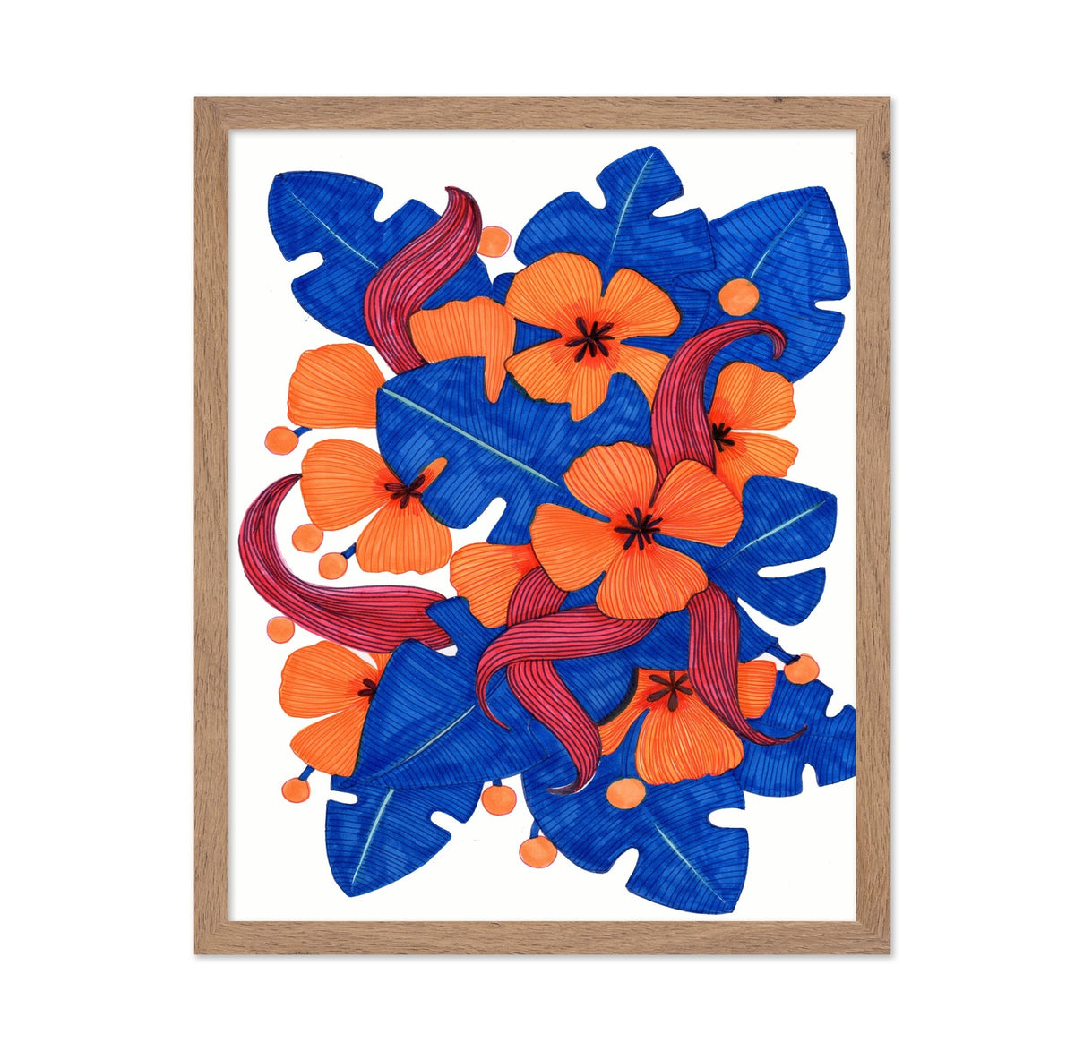 Hawaiian Orange and Blue Florals