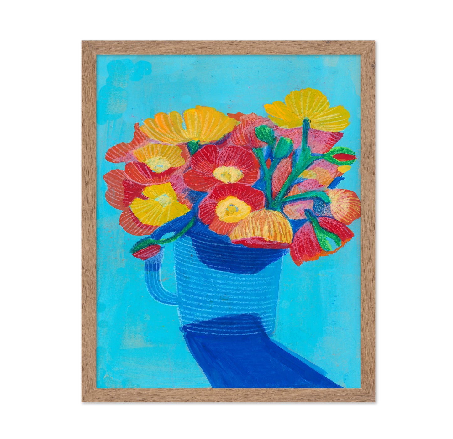 A Colorful Bouquet in a Blue Pitcher