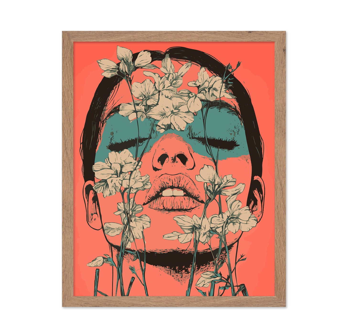 Woman's Face Surrounded by Delicate Flowers