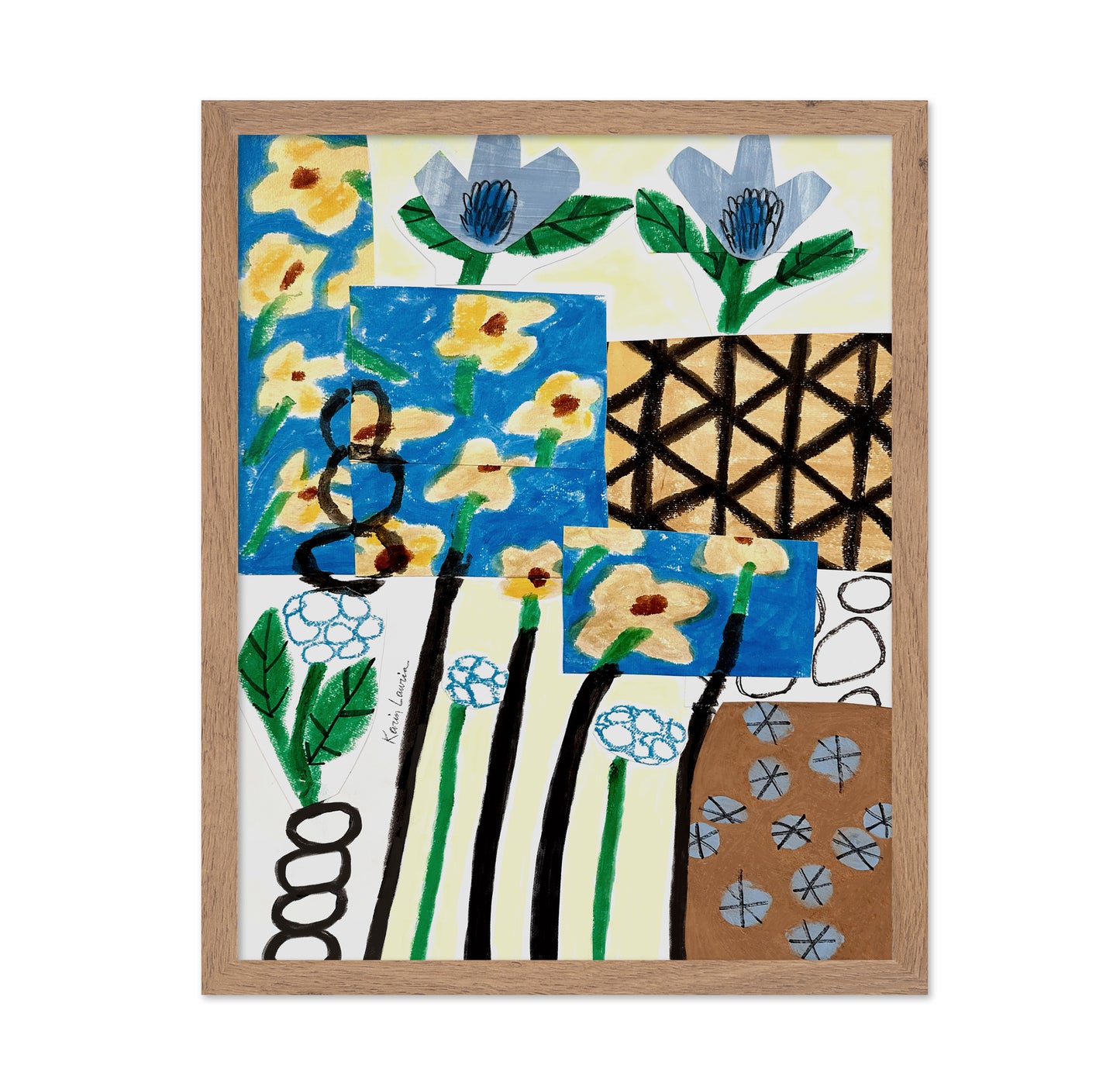 Yellow and Blue Abstract Floral Collage