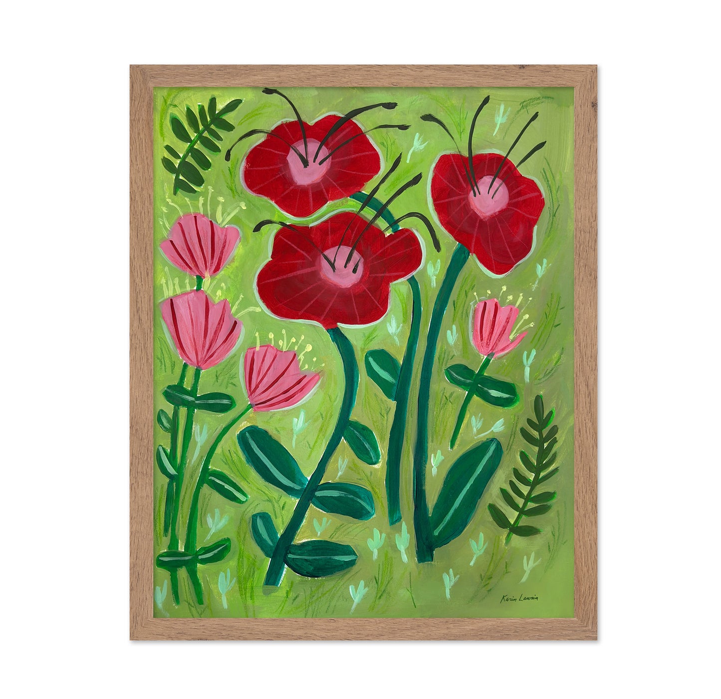 Red Flowers On Green