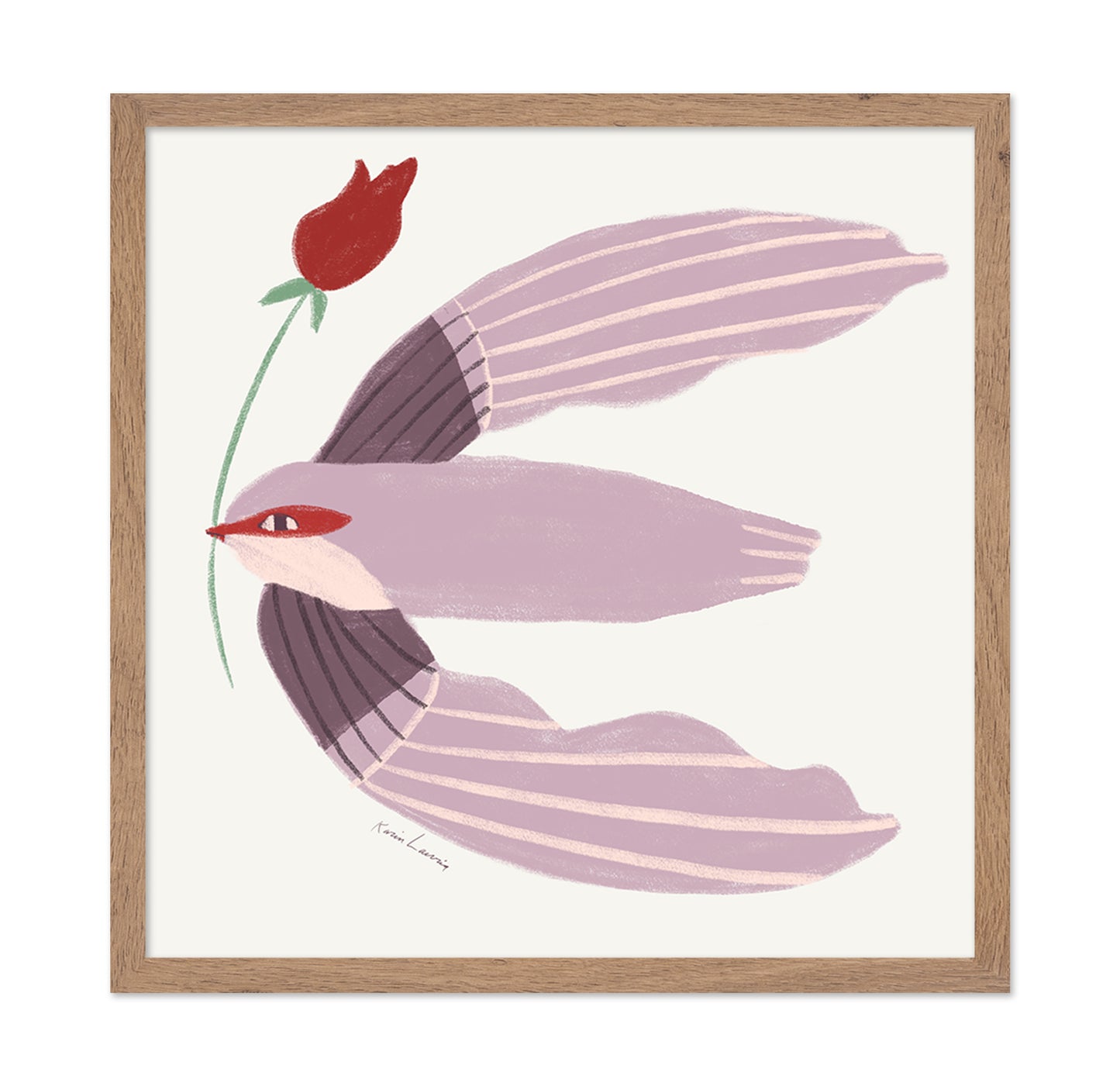 Mauve Bird with Red Rose