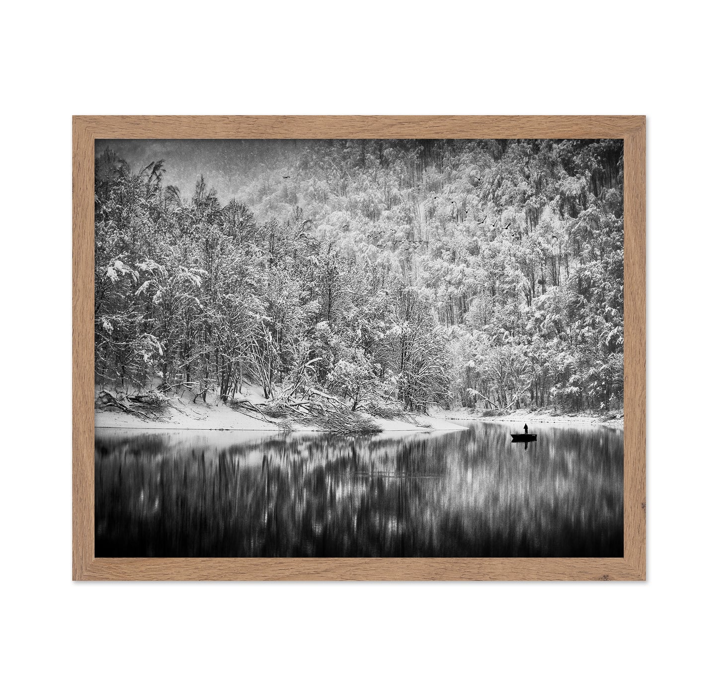 Solitary Boat in Winter Lake