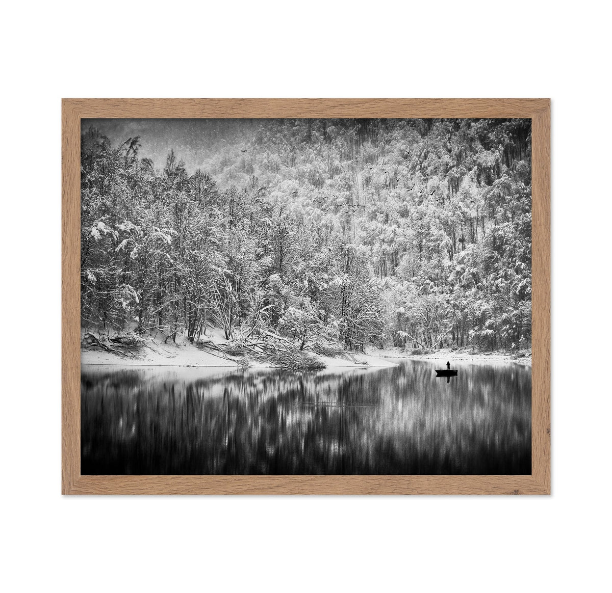 Solitary Boat in Winter Lake