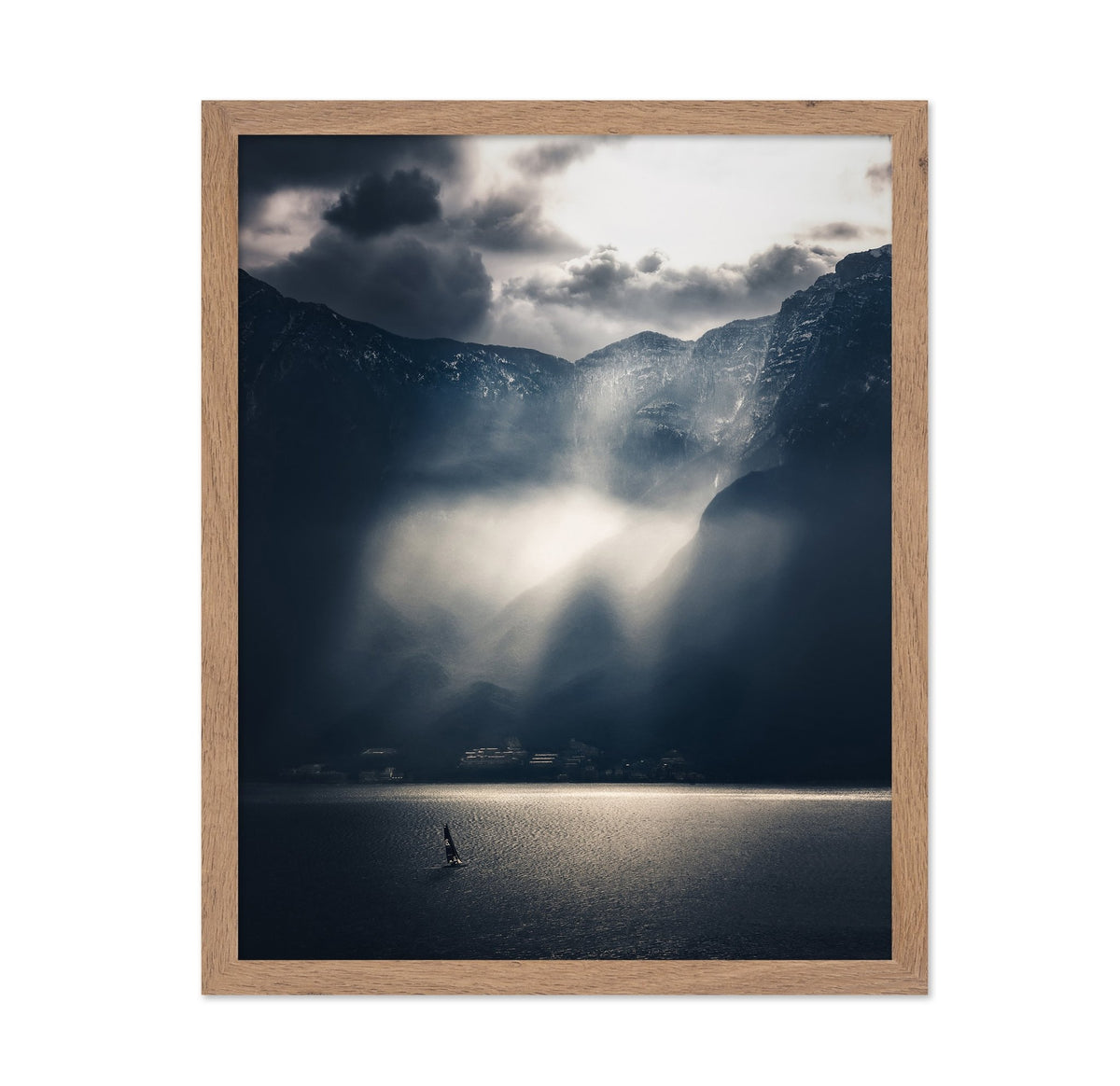 Dramatic Sun Rays Over Mountain Lake