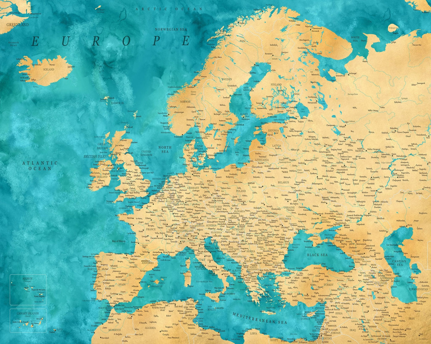 Teal Gold Europe Map
