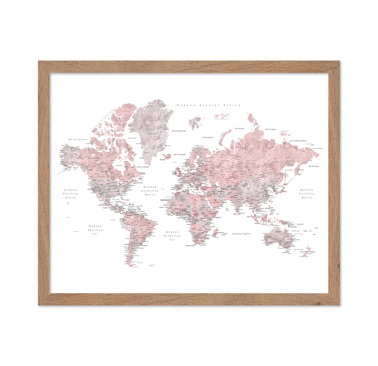 Pink Spanish World Map