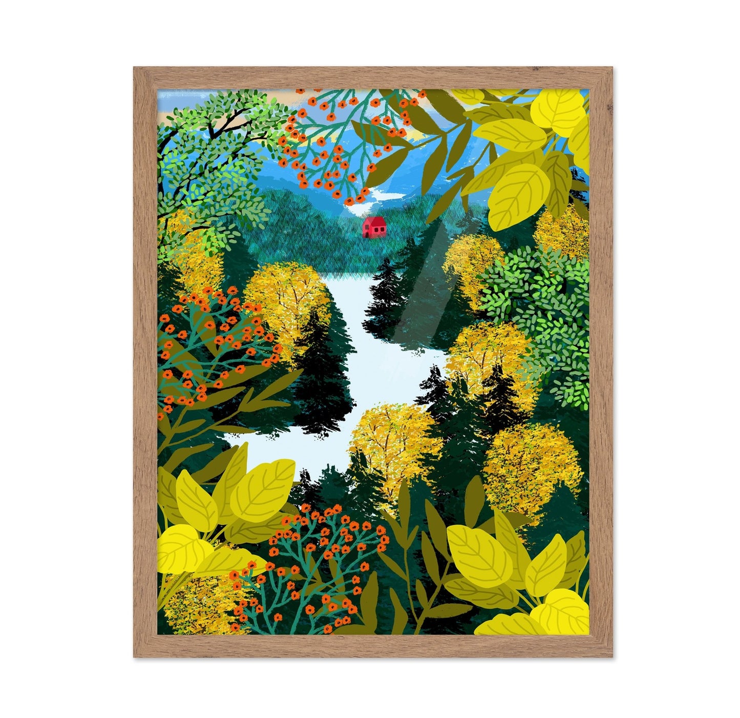 Red Cabin Forest Illustration