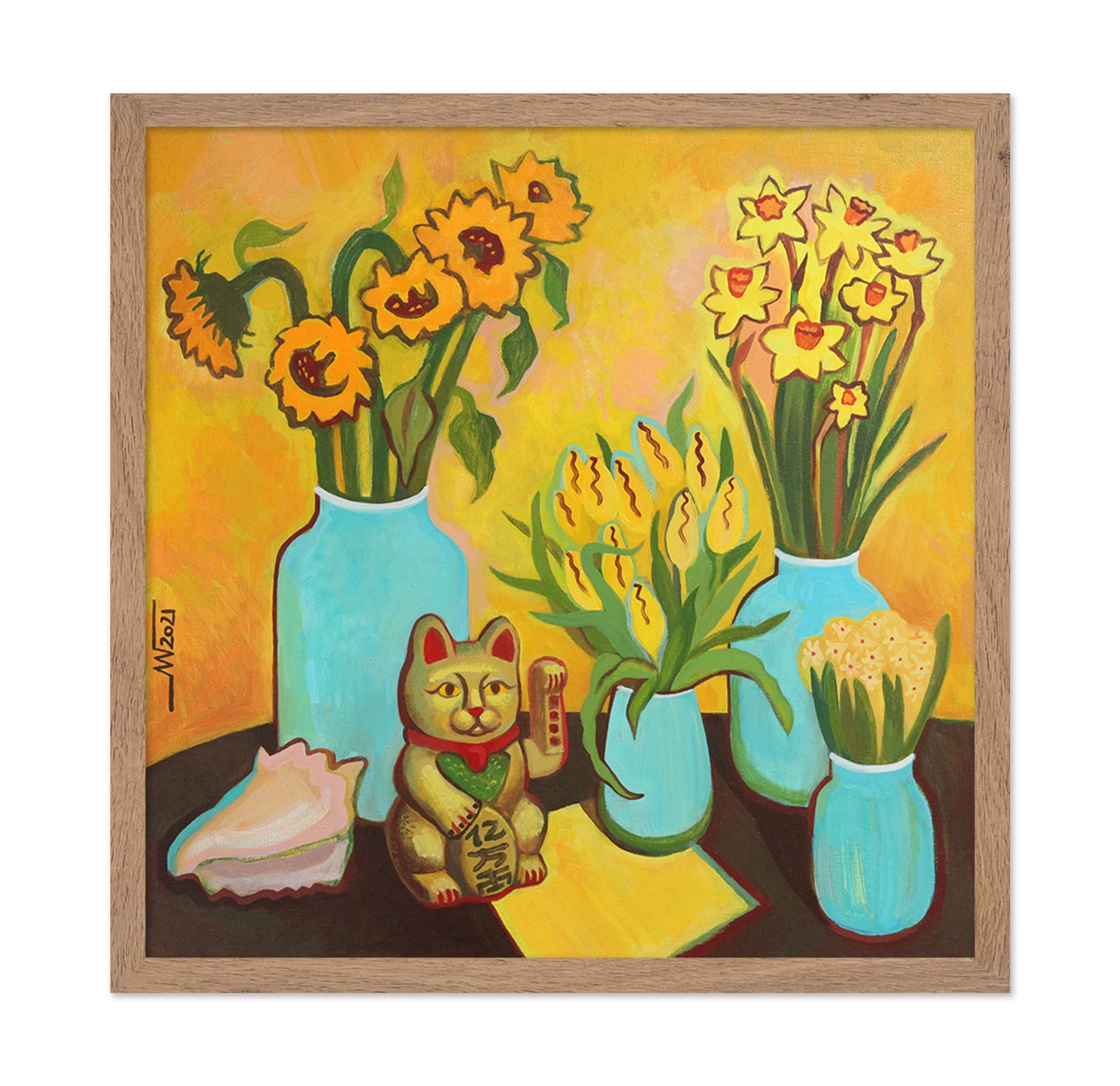 Lucky Cat Floral Scene