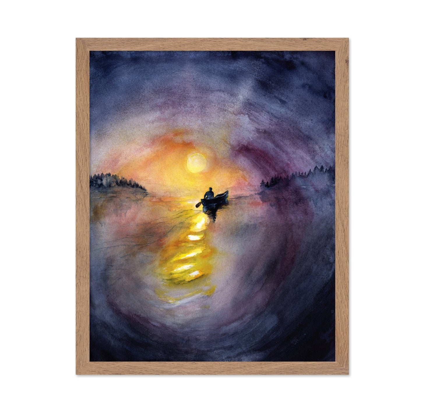 Moonlit Rowboat Watercolor