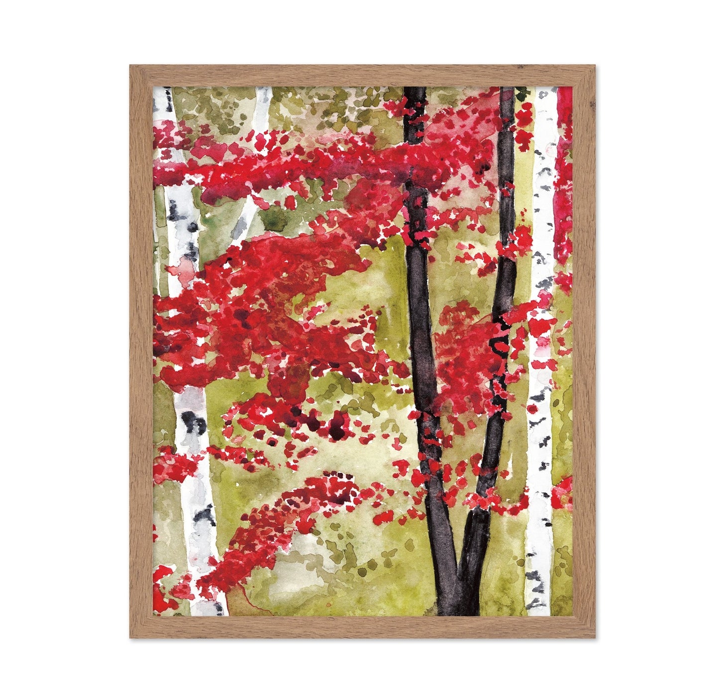 Red Birch Forest Watercolor