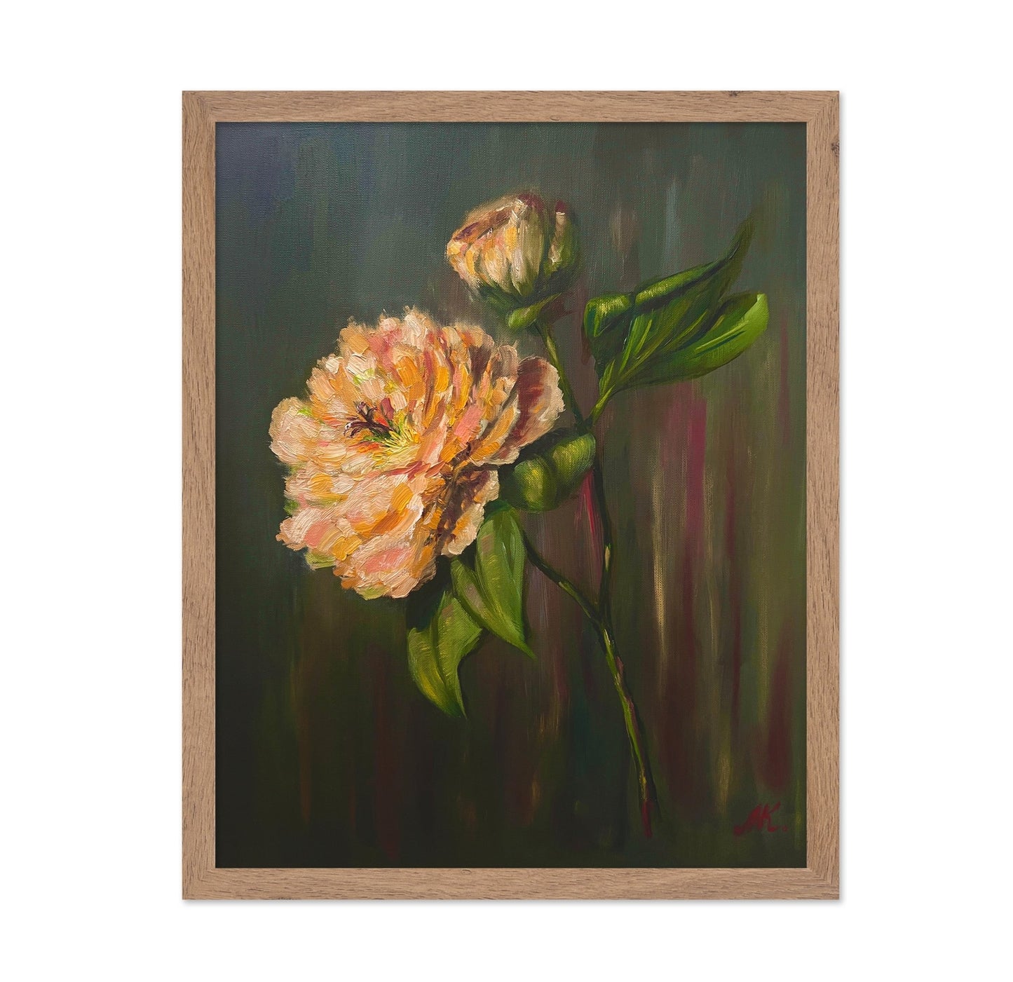 Peach Peony Floral Painting