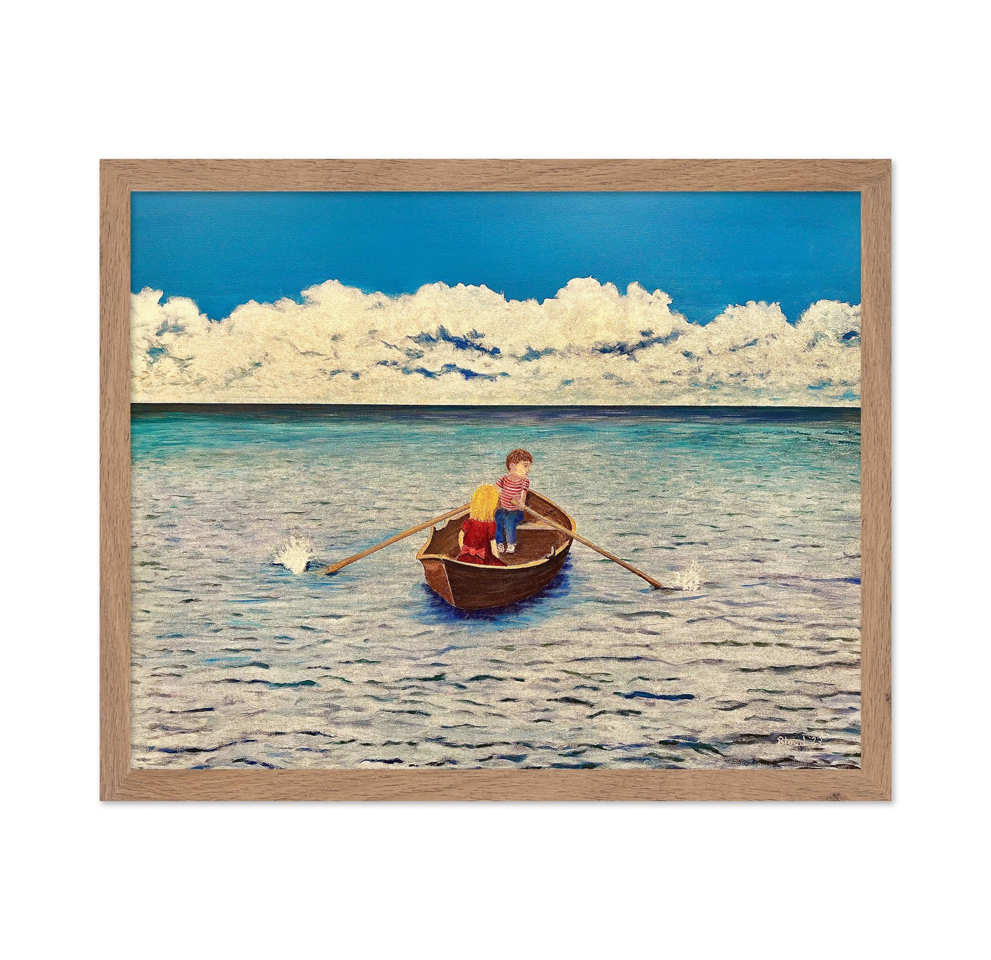 Kids Rowing At Sea
