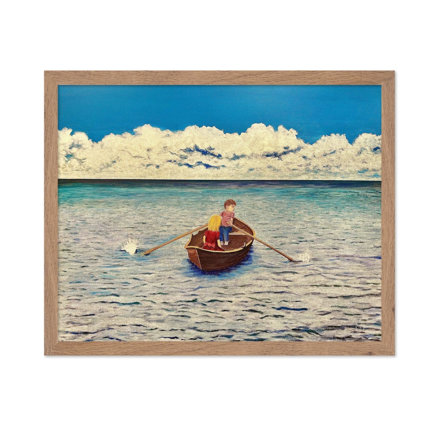 Kids Rowing At Sea
