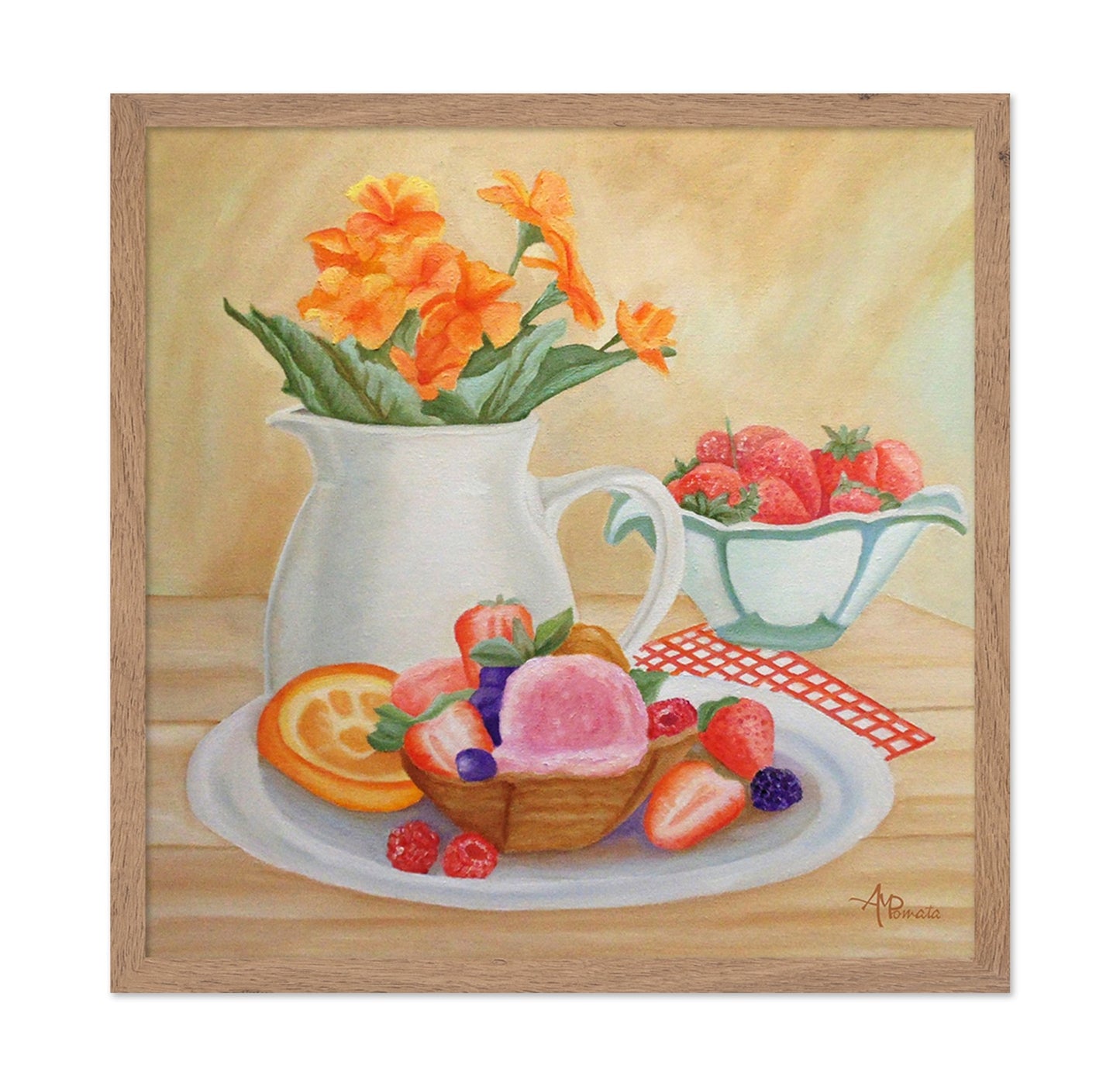 Fruit Dessert With Flowers Still Life