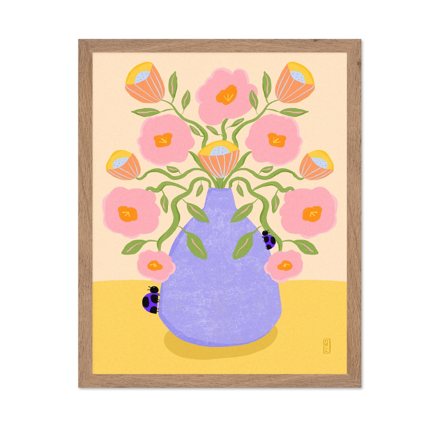 Pink Flowers Blue Vase