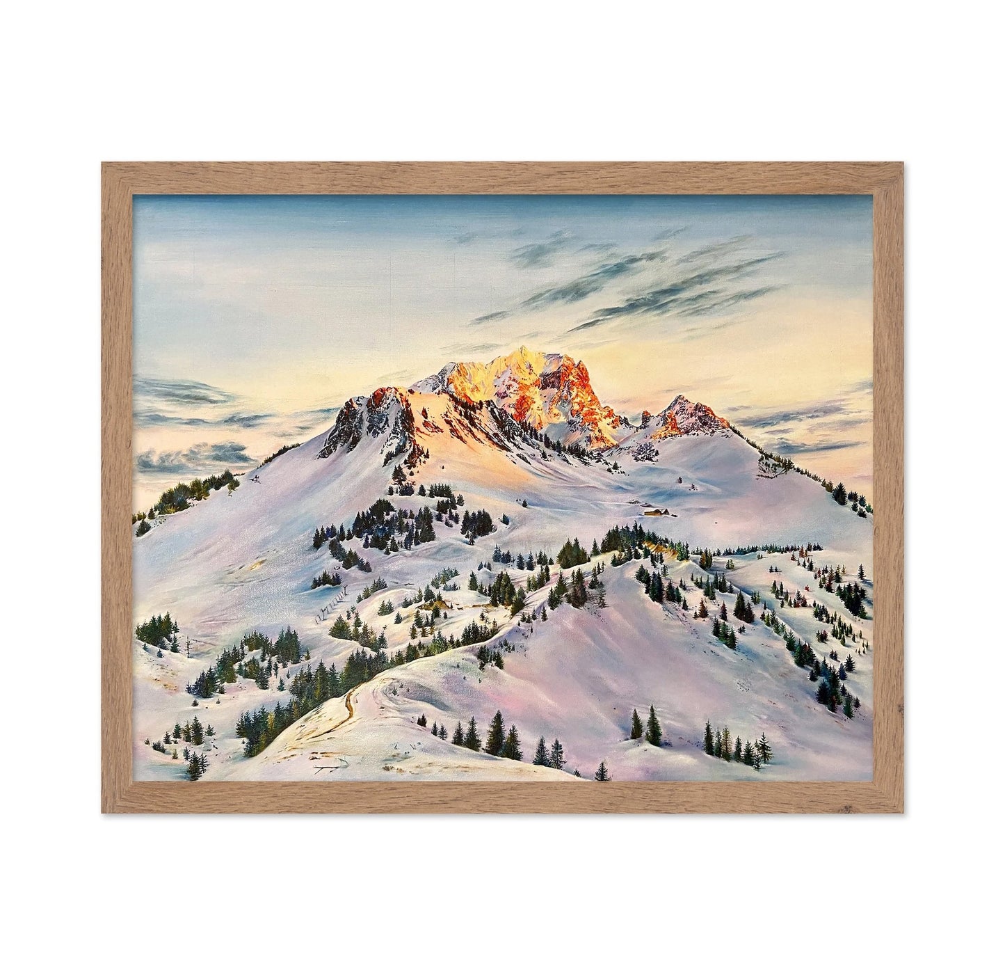 Sunrise Glow on Snowy Peaks