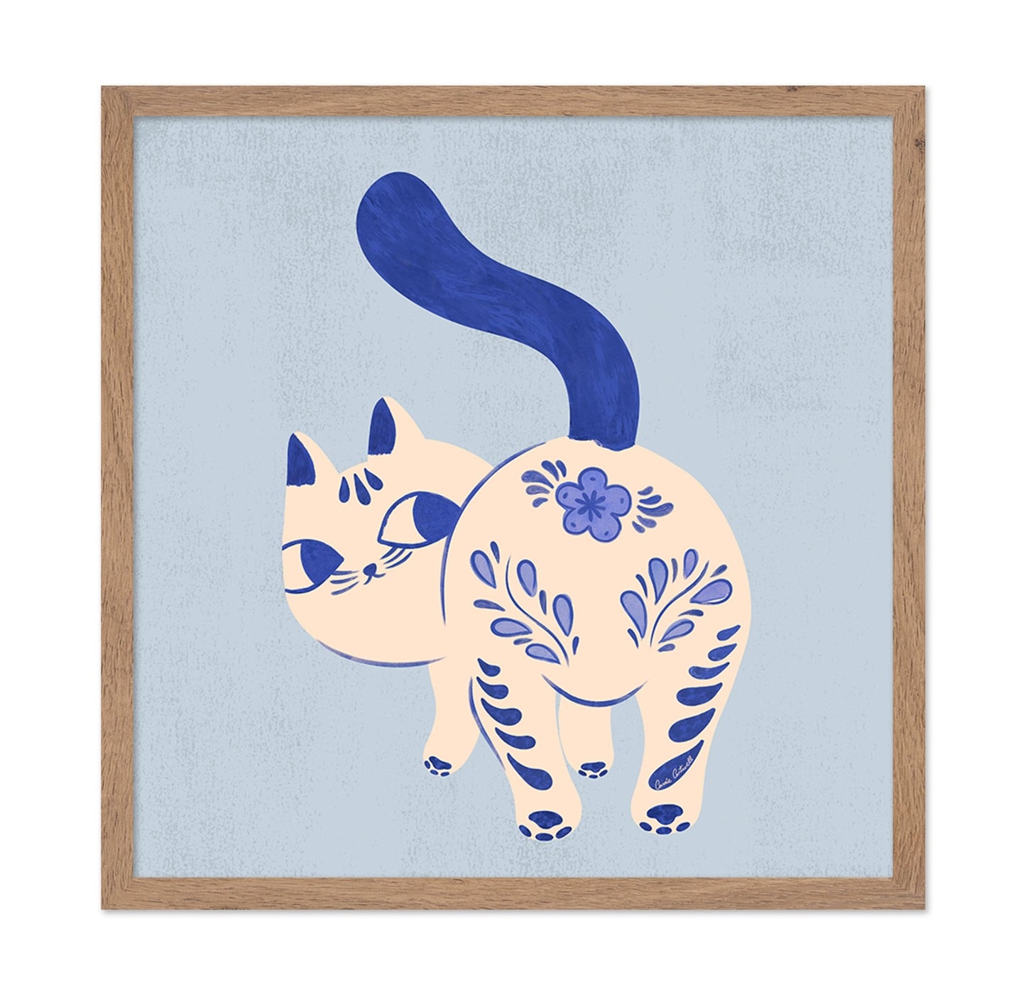 Blue Folk Art Cat