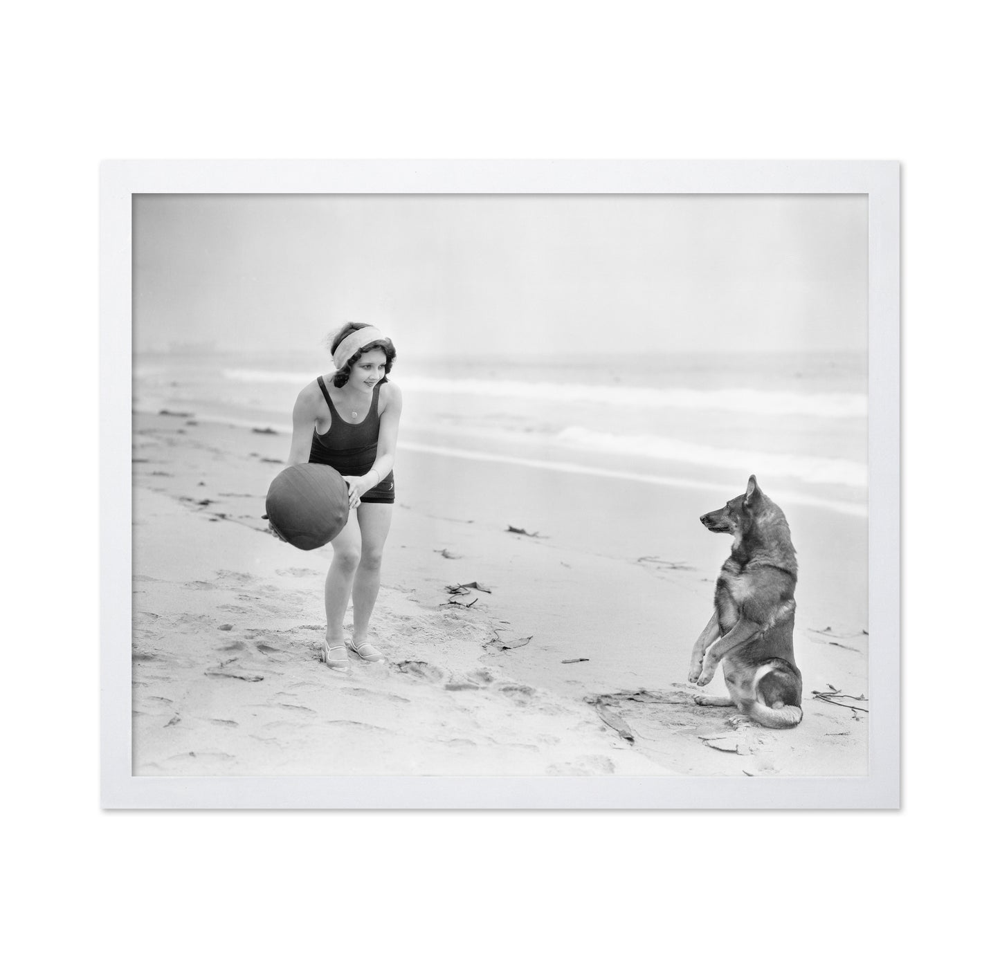 Woman Dog Beach 1930