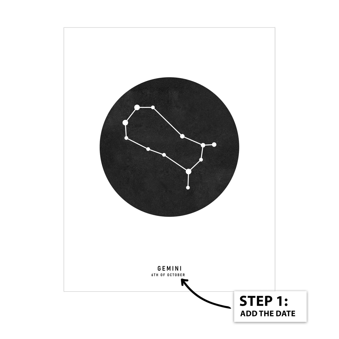 Gemini Zodiac Black Star Map