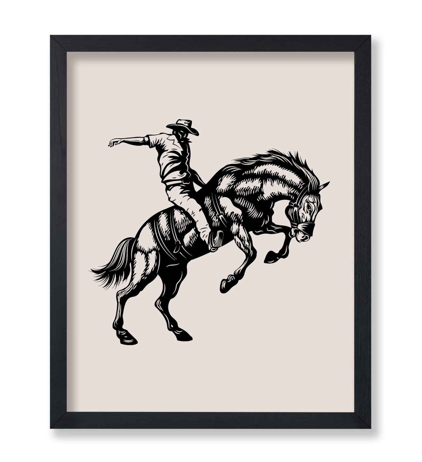 Beige Cowboy Bucking Horse