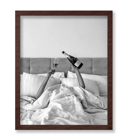 Woman Drinking Wine In Bed
