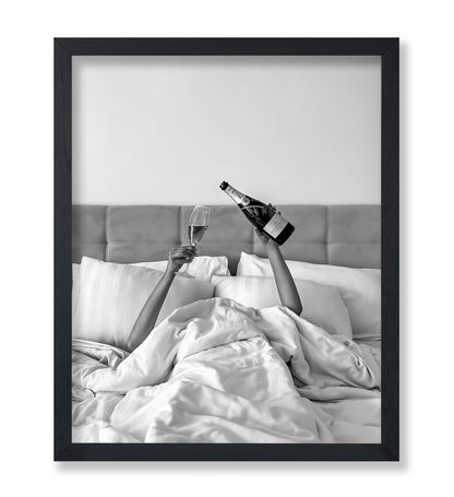 Woman Drinking Wine In Bed