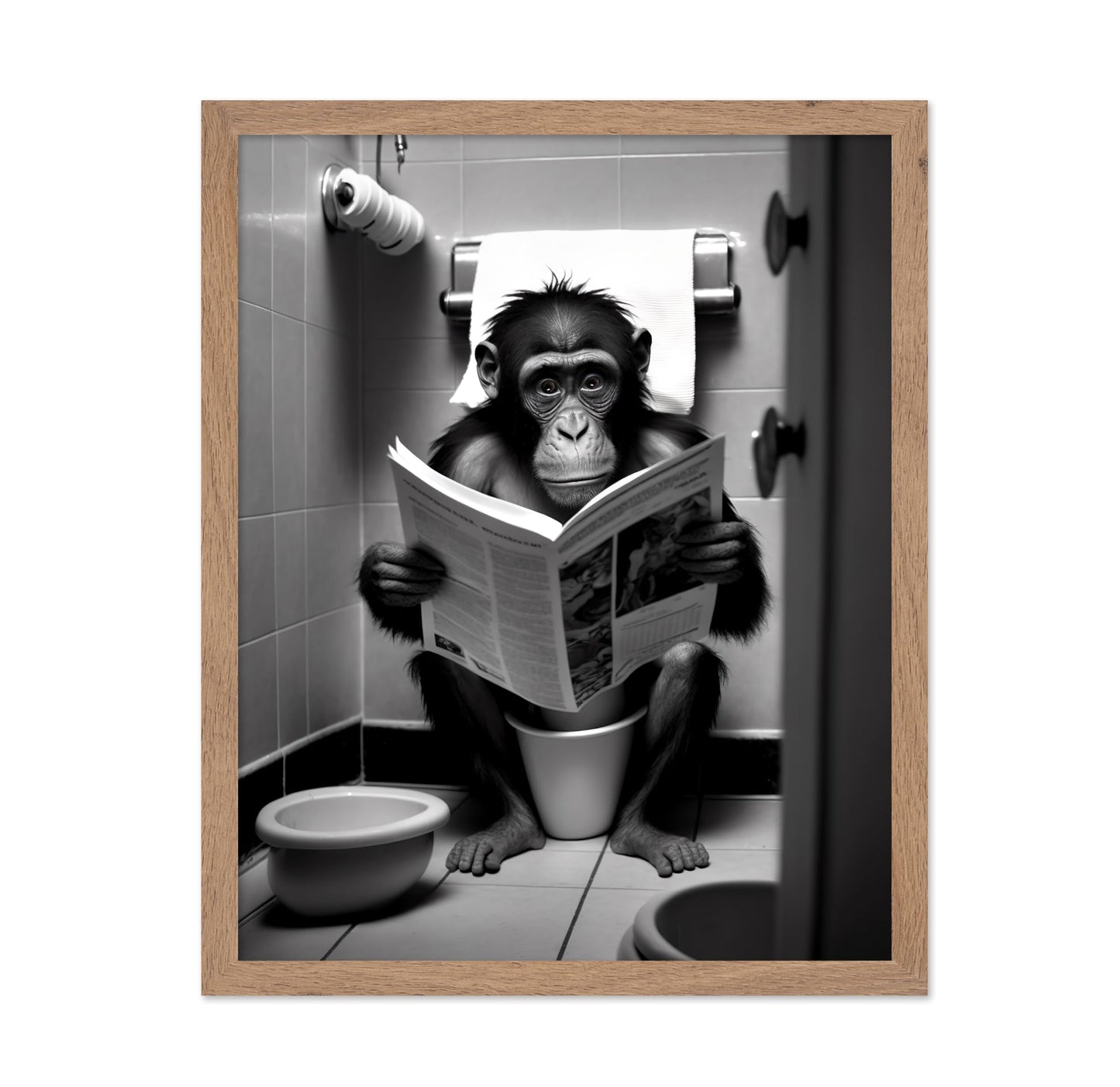 Monkey Reading a Newspaper on Toilet