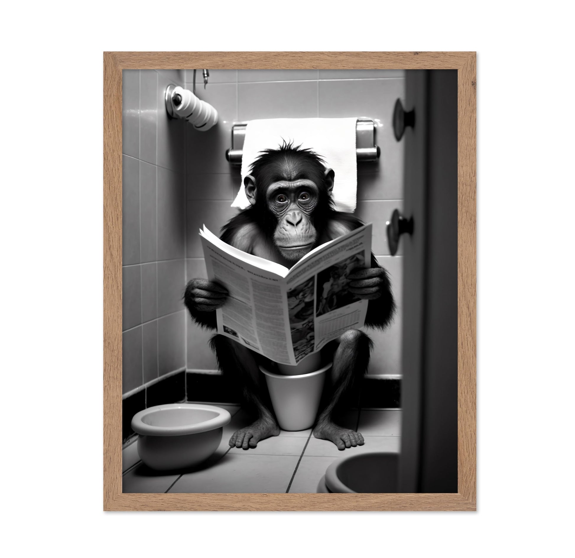 Monkey Reading a Newspaper on Toilet
