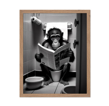 Monkey Reading a Newspaper on Toilet
