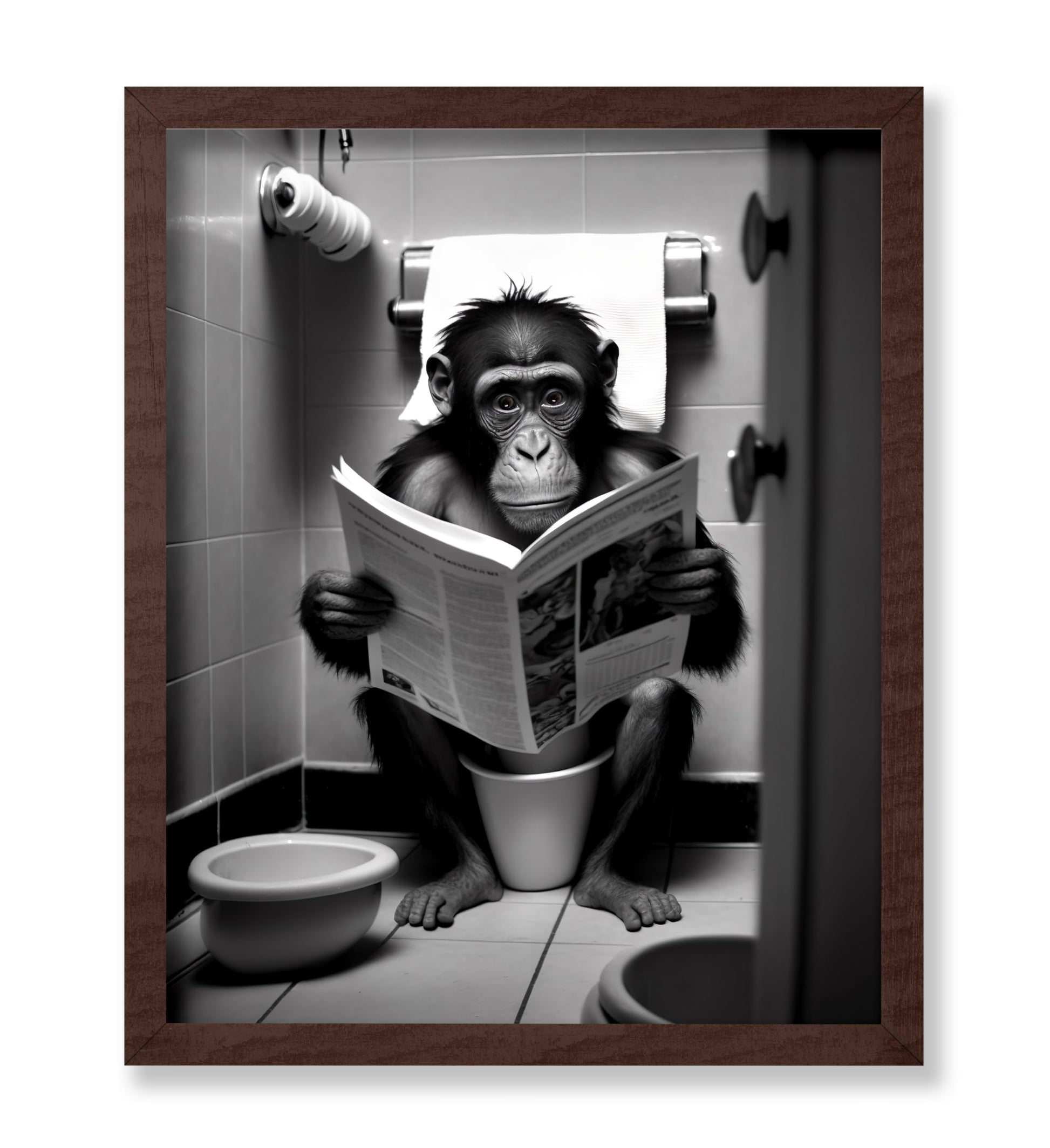 Monkey Reading a Newspaper on Toilet